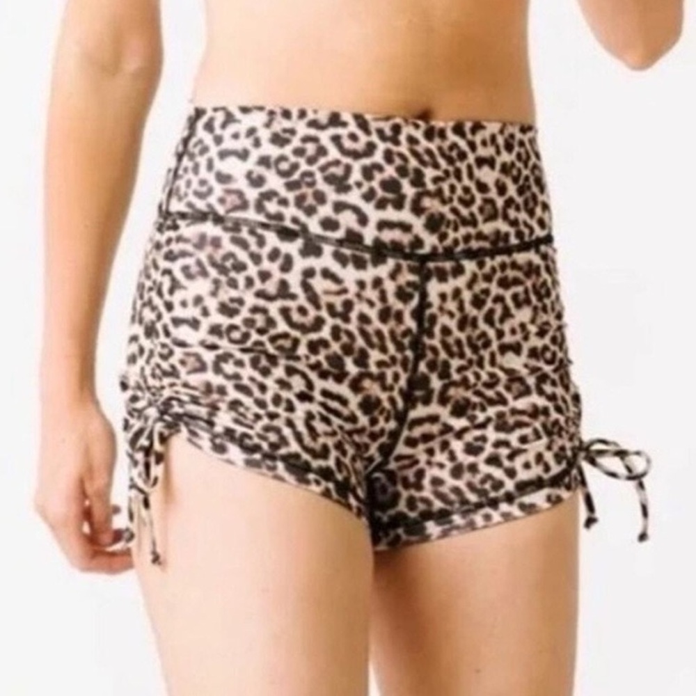 ZYIA Leopard Print High-Waist Bike Shorts - Tan and Black